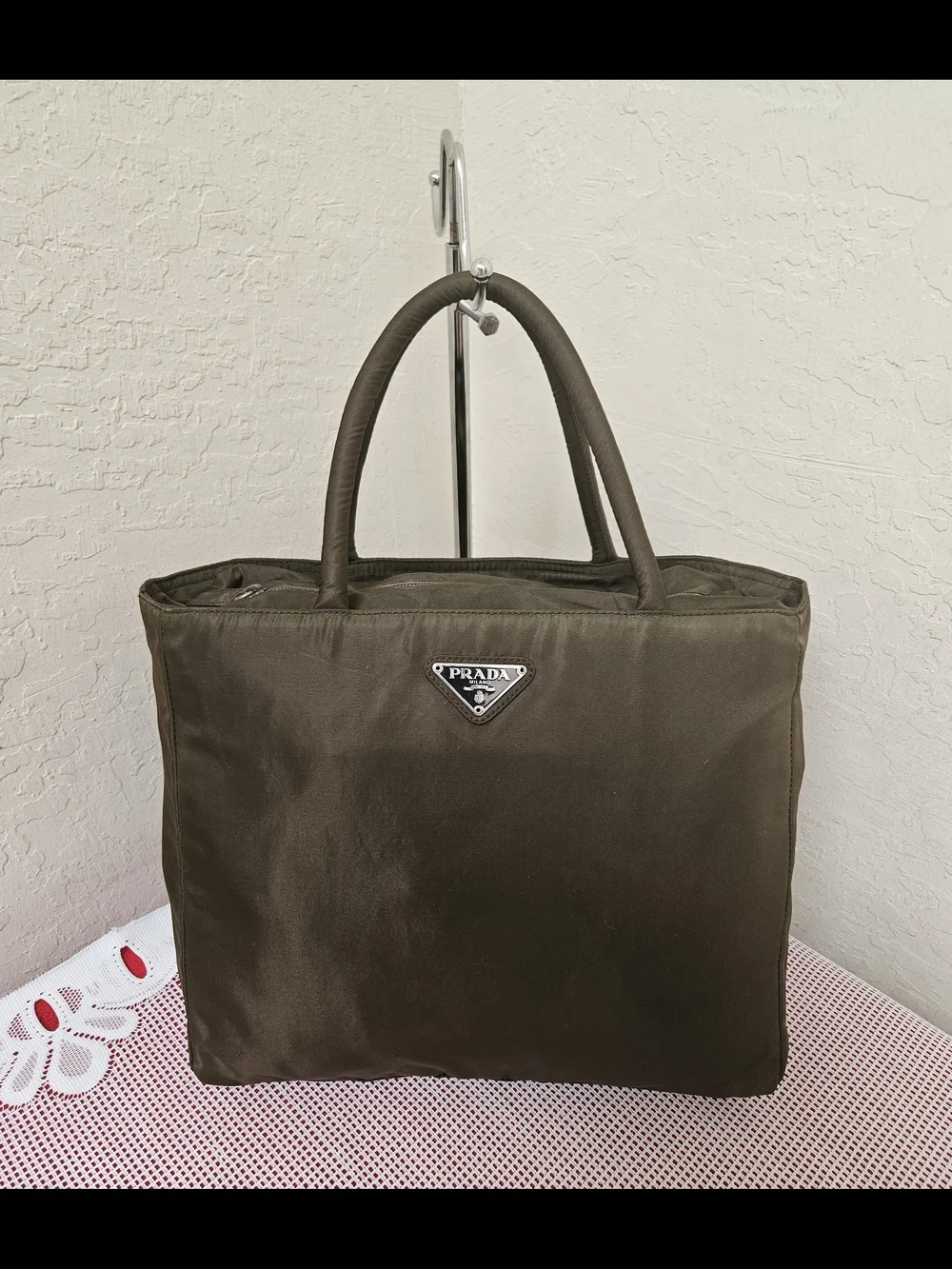 Prada Nylon Green Handbag Vintage Satchel Authentic